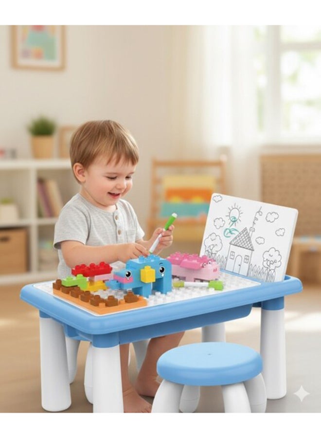 Toyland Kids 2-in-1 Drawing & Building Activity Table Set with Stool and Markers - Image 4